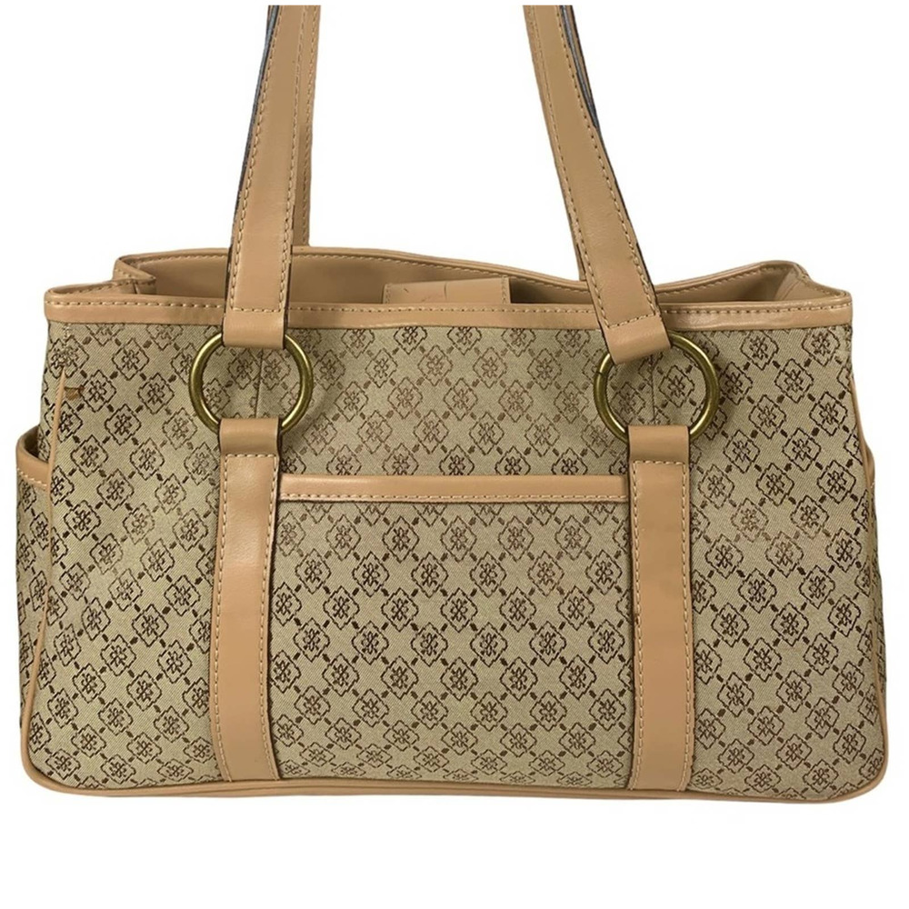 LIZ CLAIBORNE VILLAGER TAN/BROWN HAND/SHOULDER BAG MULTI POCKETS SNAP CLOSURE